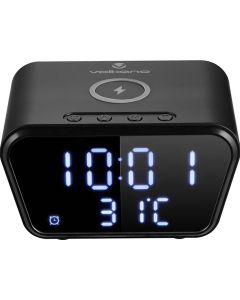 Volkano Awake Series Alarm Clock with Wireless Charging - Black