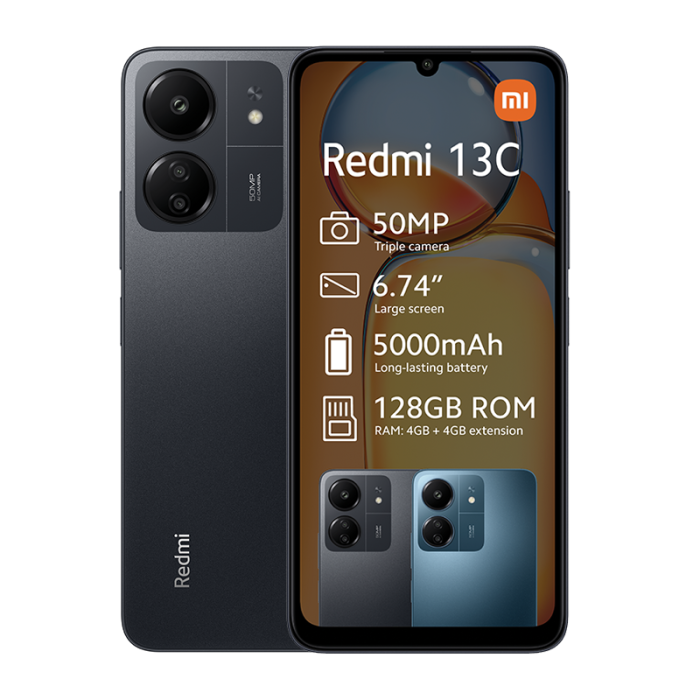 Xiaomi Redmi 13C 4G Dual Sim 128GB + Xiaomi 10 000mAh Power Bank - Midnight  Black Contract Deal