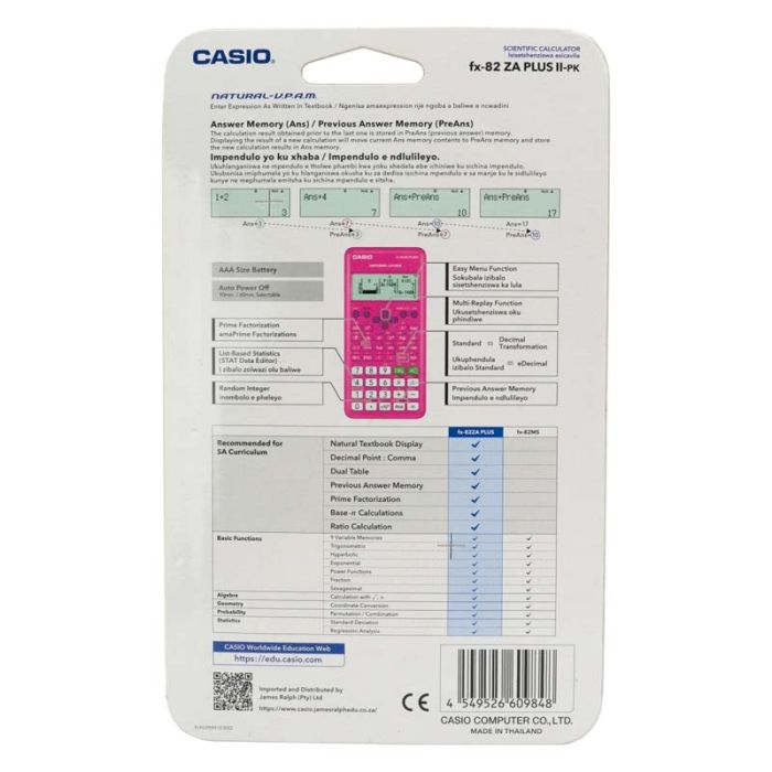 Casio FX-82ZA Plus II Scientific Calculator - Pink | Technomobi