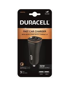 Duracell 30W QC 3.0 Dual USB Fast Car Charger in Black sold by Technomobi