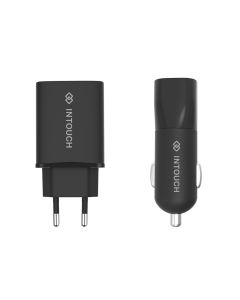 INTOUCH Home & Car Charger Bundle 3.1/3.4A Dual USB Black Sold By Technomobi