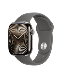 Apple Watch Series 10 GPS + Cellular 42mm Natural Titanium Case with Stone Grey Sport Band - M/L