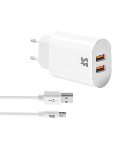 Supa Fly 17W USB A Dual Lightning Wall Charger - White