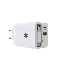 Supa Fly 50W Dual USB Wall Charger Retractable Type-C Cable - White