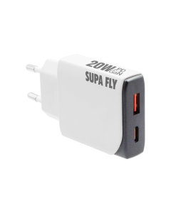 Supa Fly 20W Dual A & C Wall Charger White & Grey Sold By Technomobi