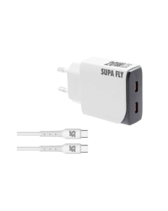 Supa Fly 20W Dual C Wall Charger with C to C Cable White Sold By Technomobi
