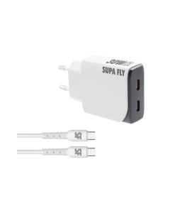 Supa Fly 30W Slim Dual C Wall Charger with C-C Cable - White