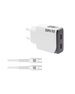 Supa Fly 45W Slim Dual C Wall Charger with C-C Cable - White & Grey