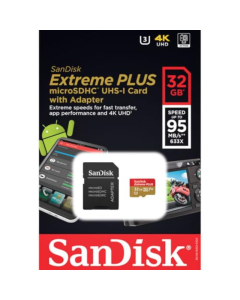 Sandisk 32GB Extreme Plus mircoSDHC UHS-I Card with Adapter Sold By Technomobi