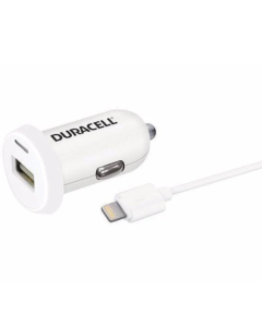 Duracell Single USB Car Charger 2.4A + Lightning Cable Sold By Technomobi